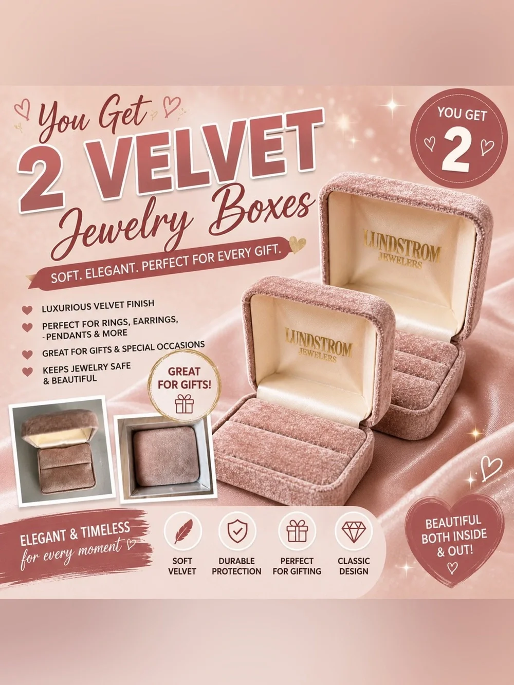 🚨🦍🌸SET OF 2 🌸🦍🚨 Pink Velvet Jewelry Box - Soft Velvet Ring Case